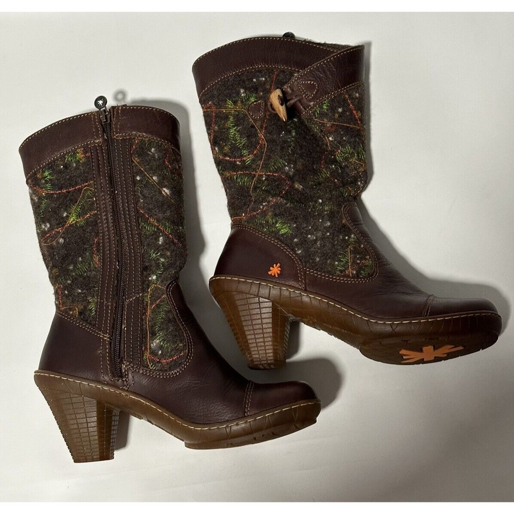 THE ART COMPANY COMFORT BOOTS ANKLE/MID CALF BROWN LEATHER /WOOL SZ 38 US 8 - Picture 7 of 16